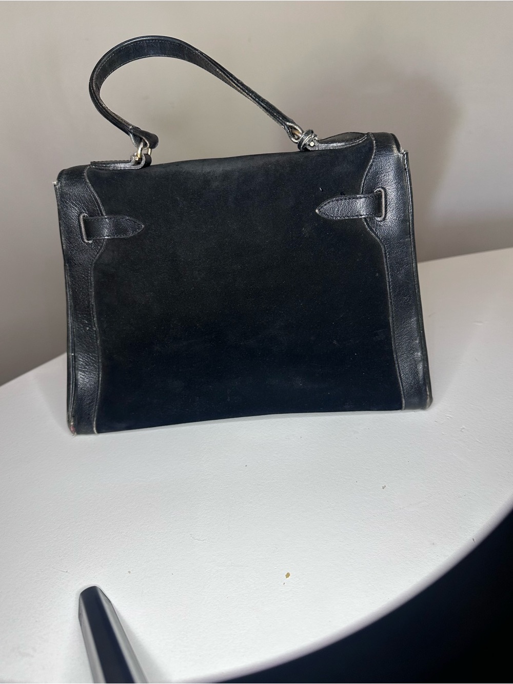 VTG Saks Fifth Avenue Paris Black Leather & Suede Kelly Bag Gold Hardware France - Picture 4 of 15